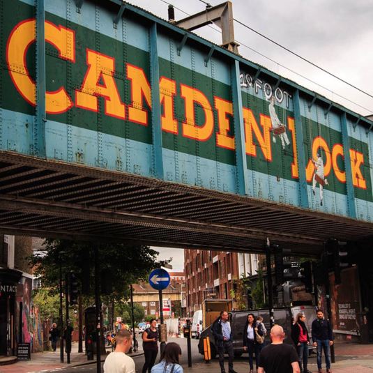 Camden lock rail bridge in London