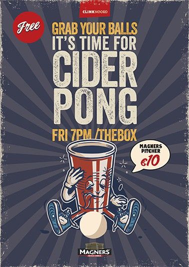 das Plakat für Cider Pong in der Jugendherberge ClinkNOORD in Amsterdam