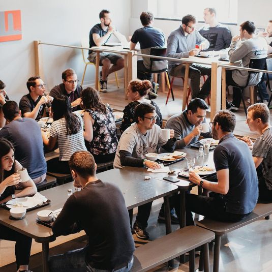 Groups dinning in the canteen at Clinknood