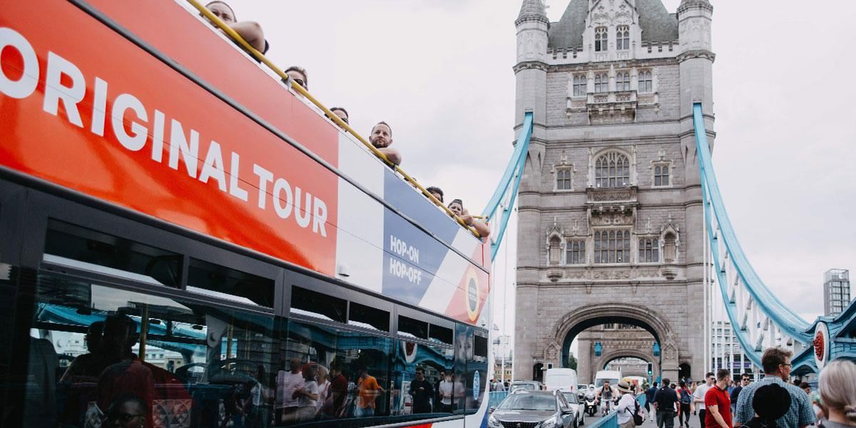 A hop-on hop-off bus tour at London Bridge