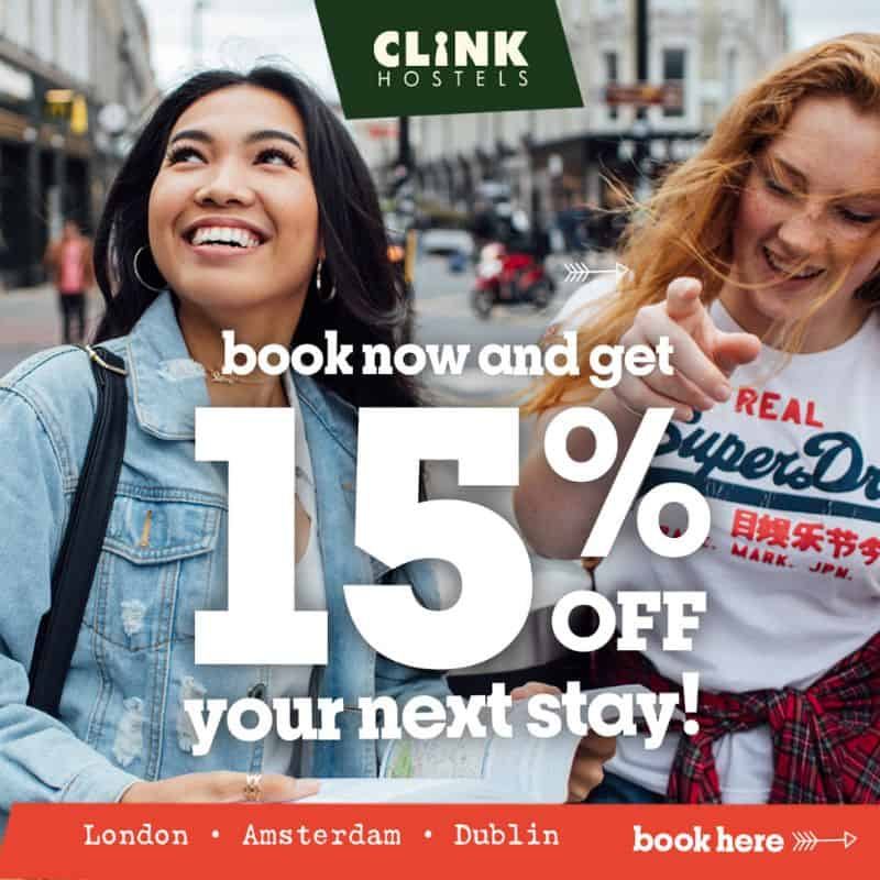 save 15% in London, Dublin and Amsterdam with Clink Hostels early bird special