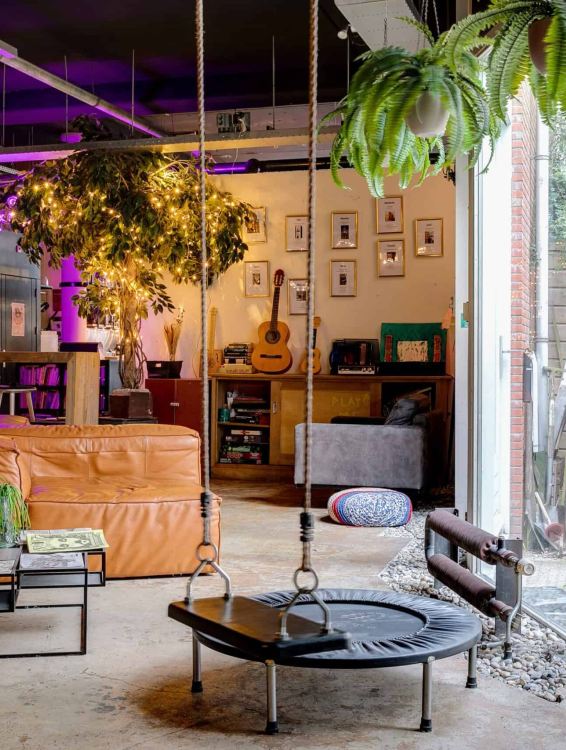 the interior at ClinkMama hostel in Amsterdam