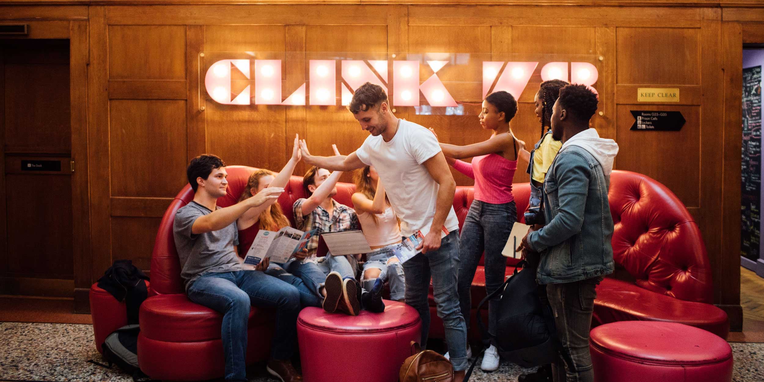 Guests lounging at CLINK78 hostel in London