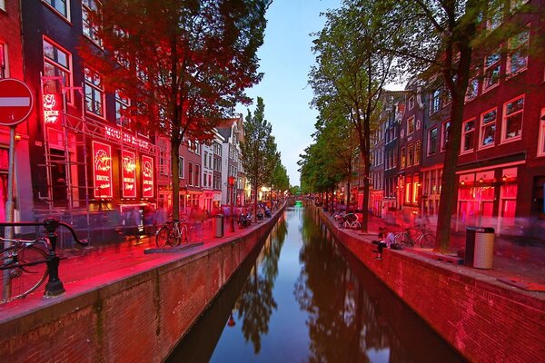 A canal in the Red Light District in Amsterdam