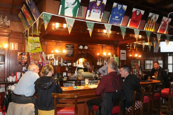 at the bar inside Brannigans pub in Dublin