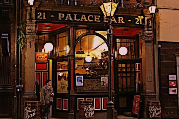 outside the Palace Bar pub in Dublin at night