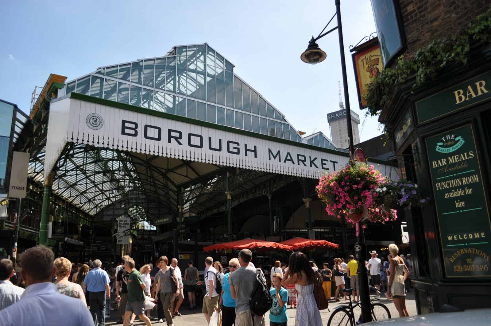 Borough Market in London on a sunny day