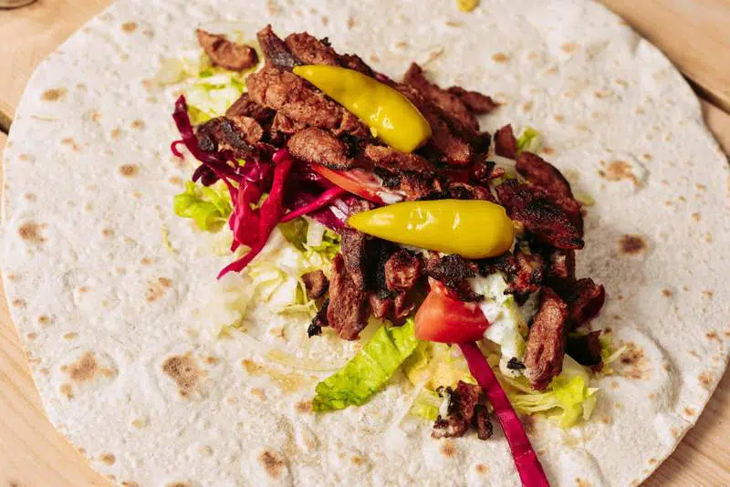 Plant based ingredients of a vegan doner kebab at "What the Pitta?"