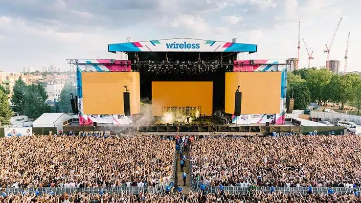 Large crowds in front of stage at Wireless festival in London’s Finsbury Park