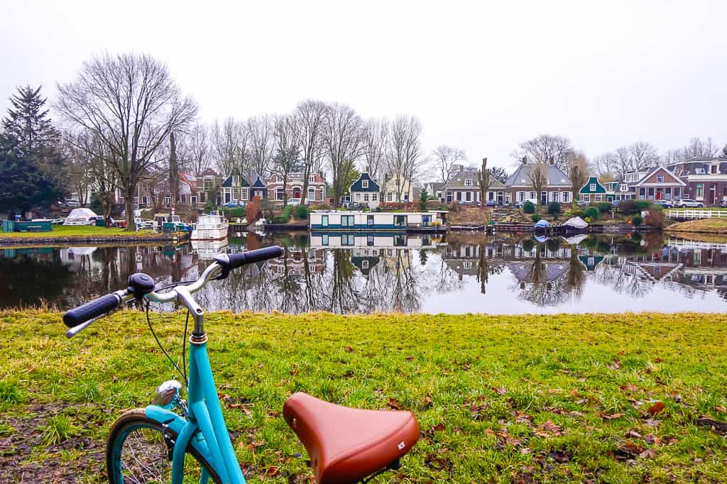 Bike parked in Buiksloterdijk a traditional trading village in Amsterdam Noord