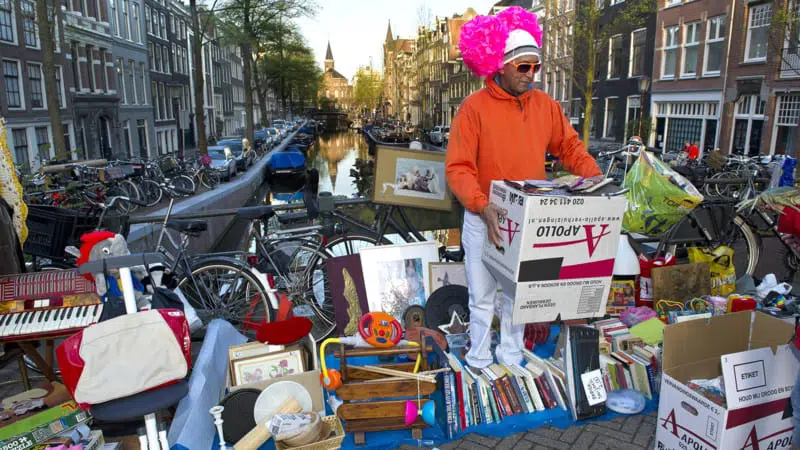 Flea market in Amsterdam on King's Day