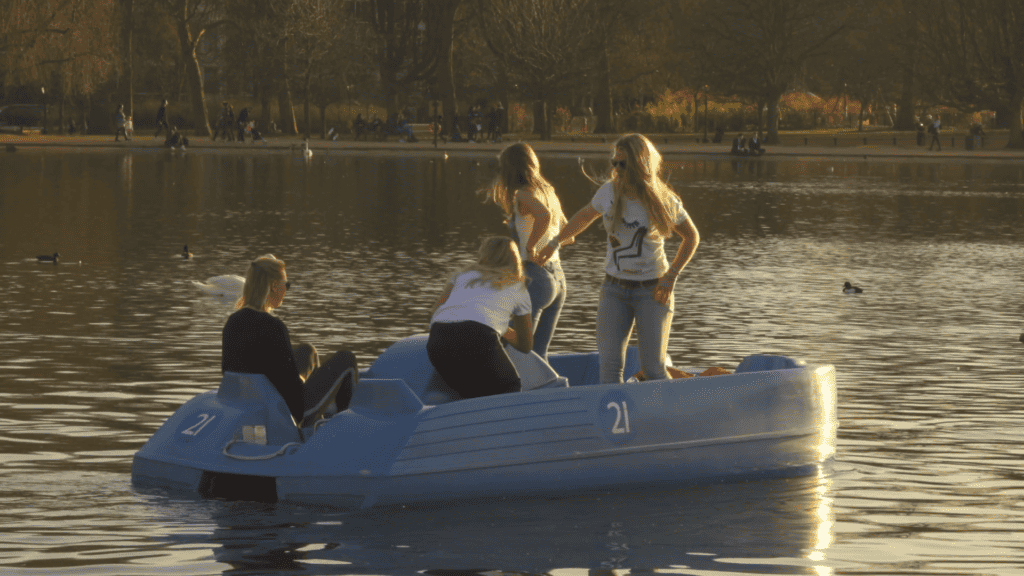 People in a pedalo on the Serpentine Lake in Hyde Park