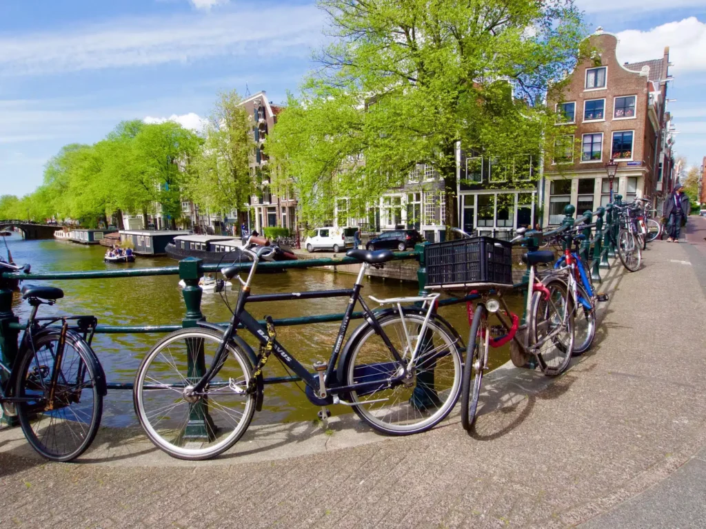 Bikes along the canal in Amsterdam