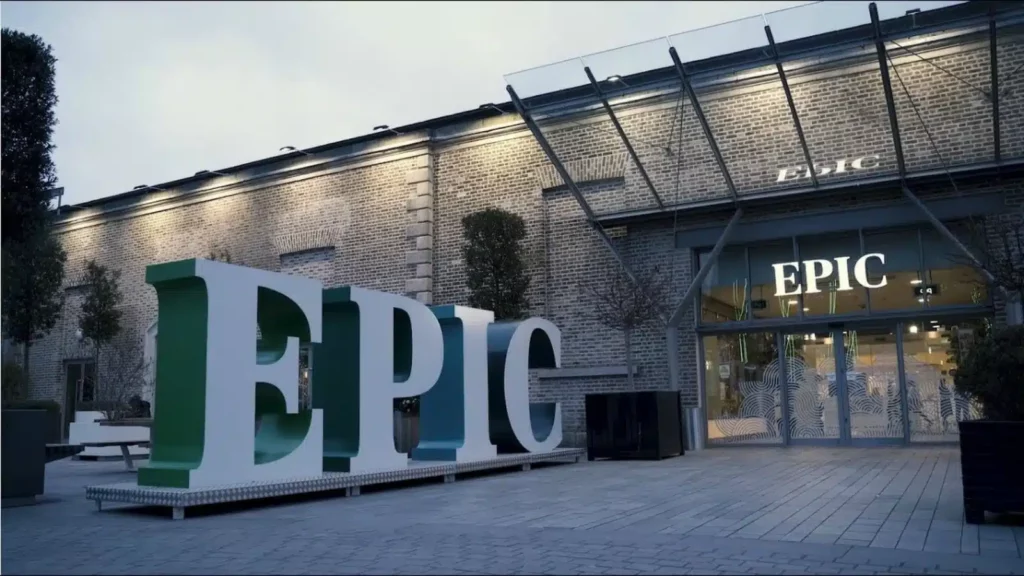 Large sign at the entrance to EPIC the Irish Emigration Museum