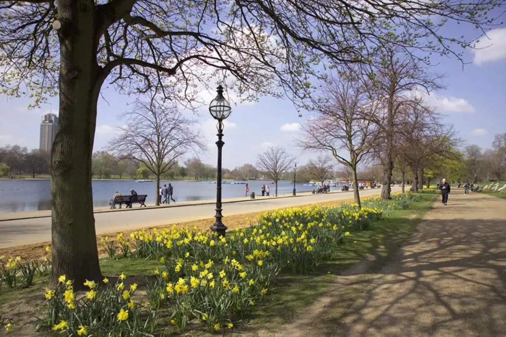Footpath beside a lake in Hyde Park London