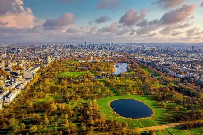 Aerial view of Hyde Park London