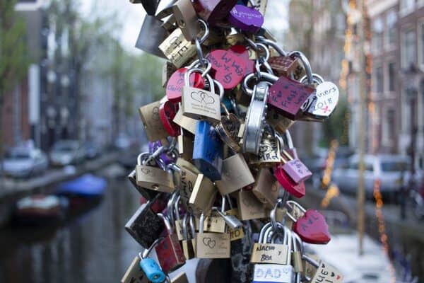 Locks on a bridge in Amsterdam