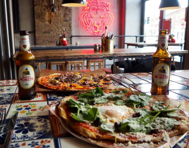 pizza and beer at Pizza Union near Kings Cross