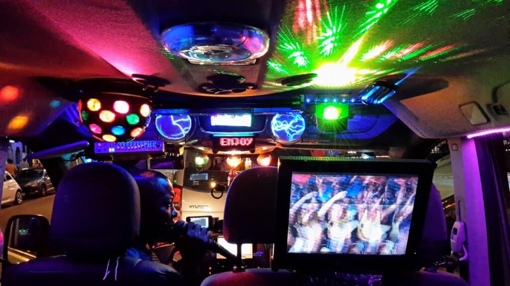 a disco taxi with lights and a party in amsterdam