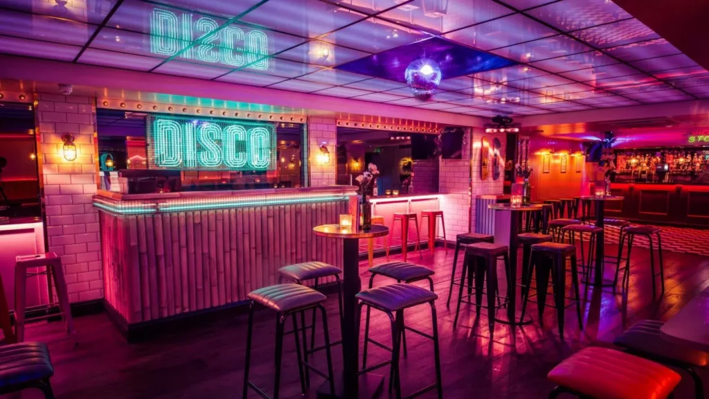 the funky and neon-lit interior on London's Simmons bar