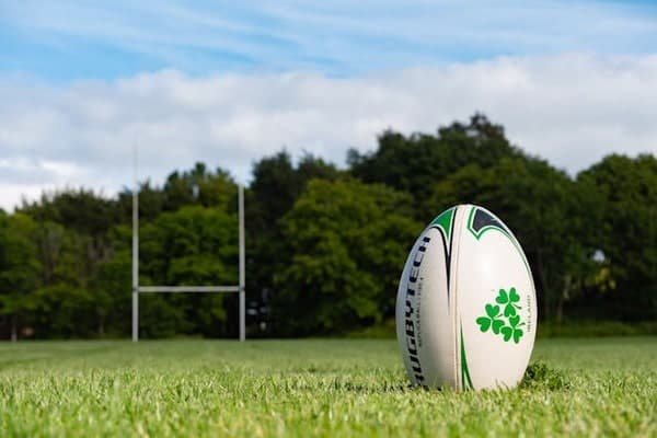Irish rugby ball on a pitch