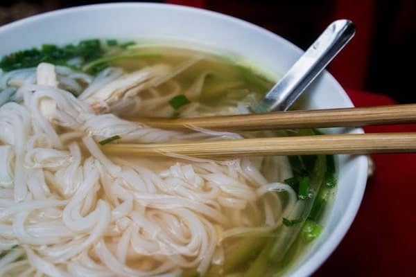 Pho noodle soup with chopsticks